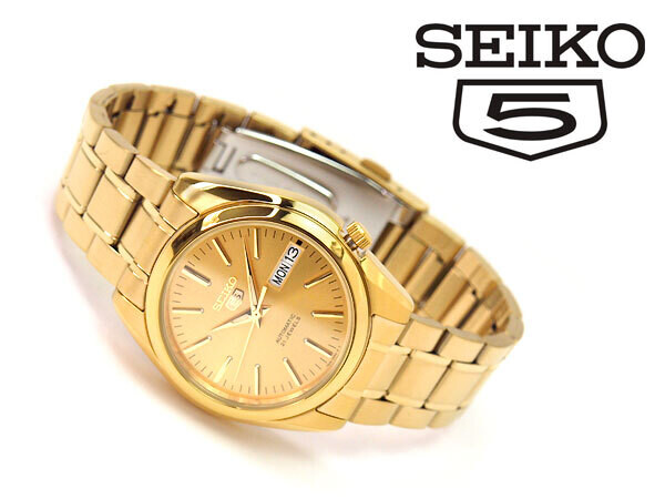 unisex automatic watch Seiko 5 SNKL48K1 38mm 30m WR steel strap Calibre 7S26