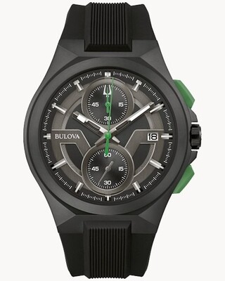 Bulova Maquina 98B381 46mm grey - green  sport men&#39;s Chronograph rubber band 100m water resist