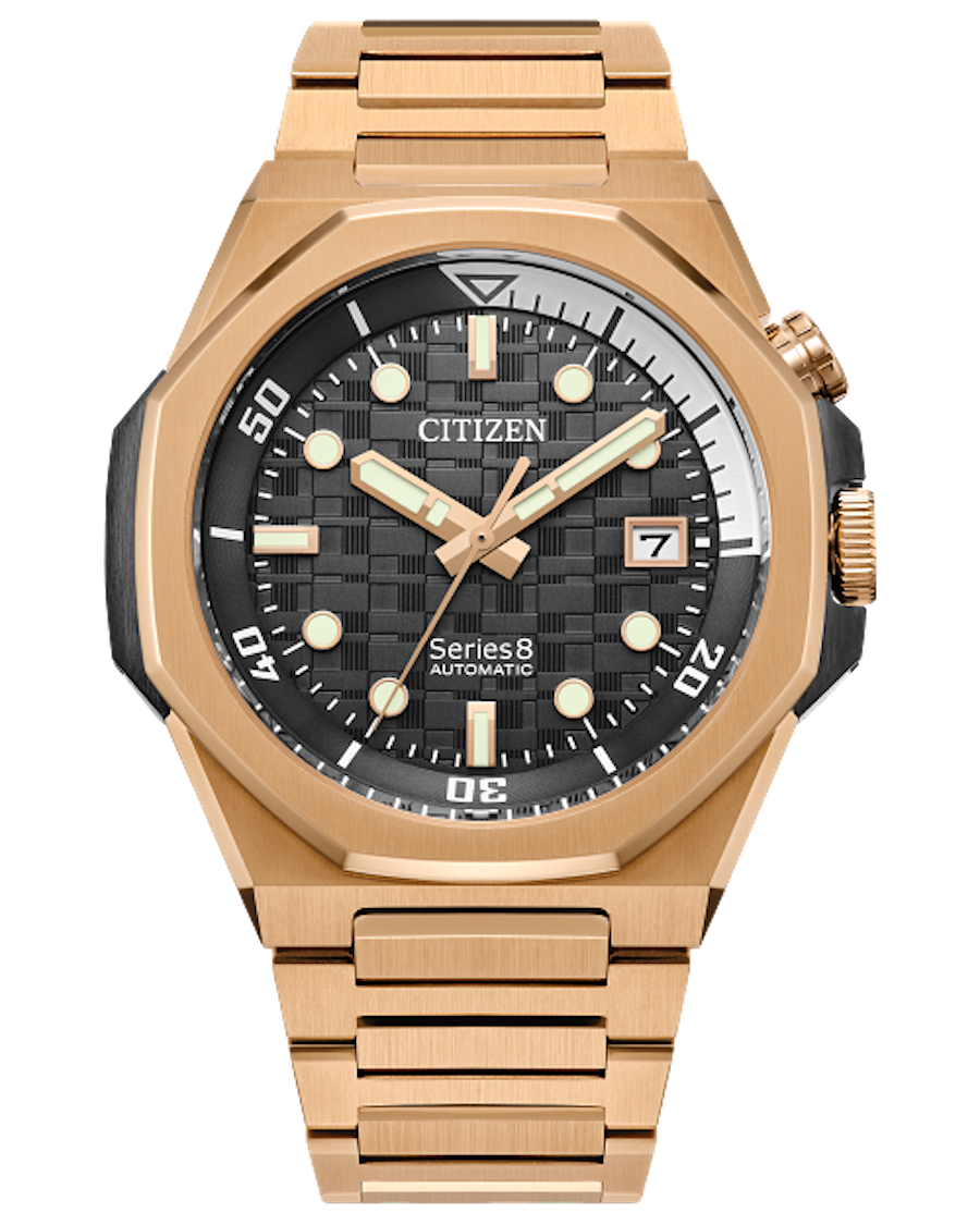 men&#39;s Citizen Series 8 890 Automatic Rose Gold Tokyo Skyline Gray NB6069-53H JDM 42.6mm Anti-reflective sapphire crystal 200m WR Japan Domestic Market