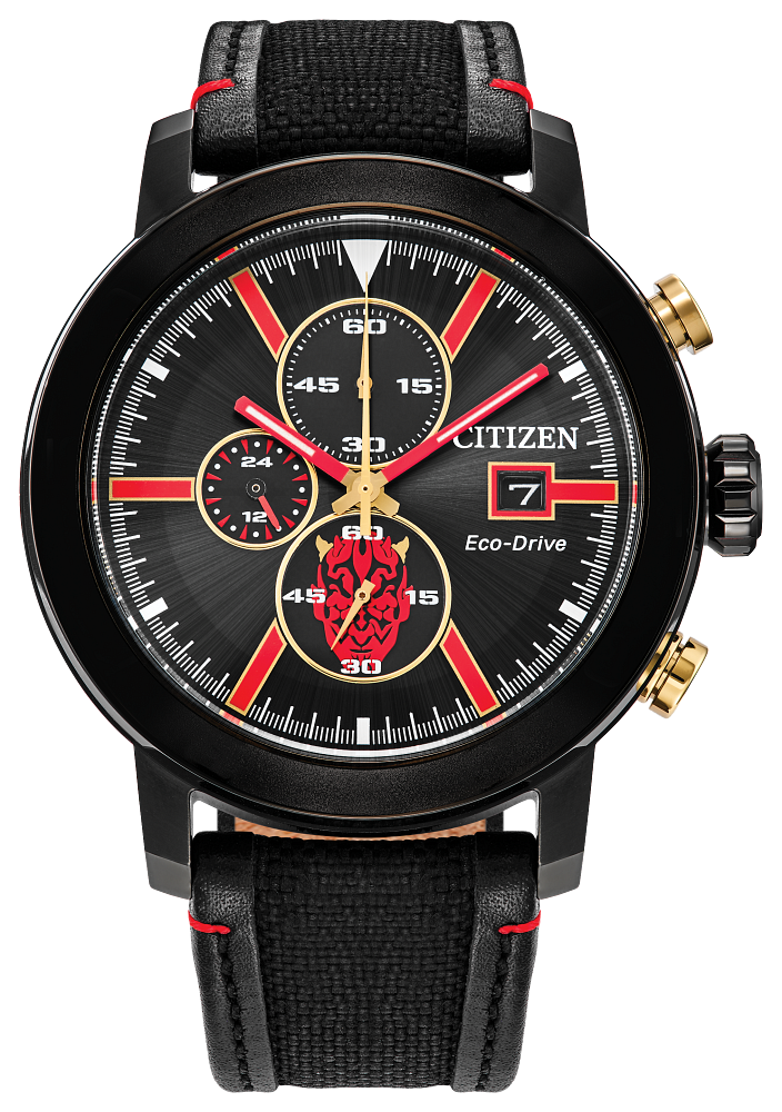 ​reloj hombre solar Citizen Star Wars Darth Maul CA0766-02W 44mm 100m WR correa nylon cuero cristal mineral esférico movimiento Eco-Drive (funciona con energía solar o luz)