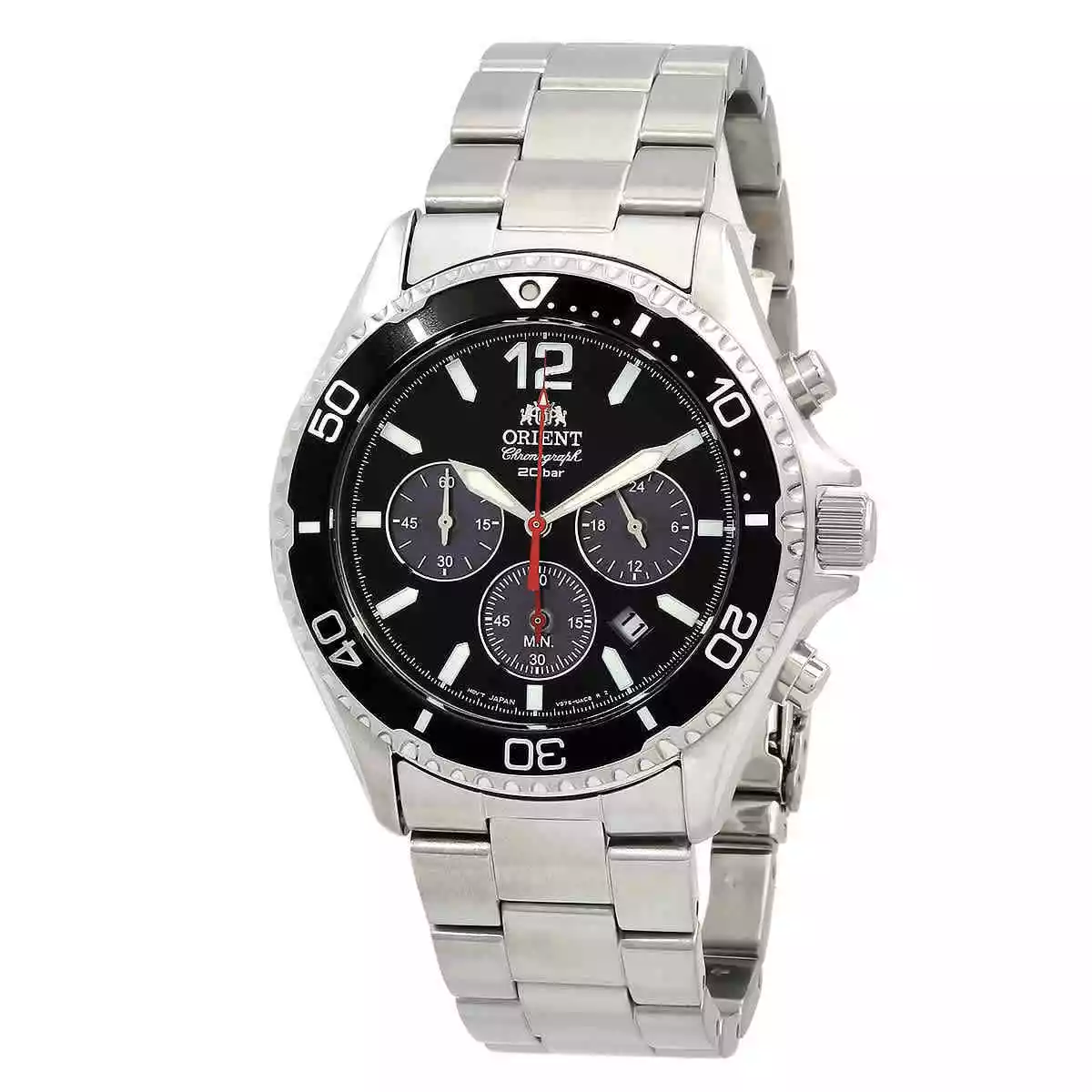 Orient RA-TX0202B 42.8mm Sports Chronograph 200m WR sapphire crystal  men’s watch solar powered stainless steel bracelet