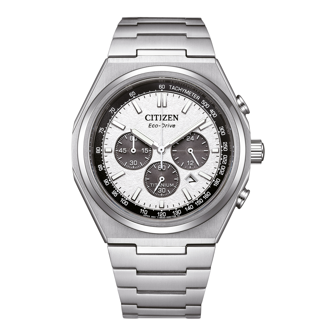 Men&#39;s watch Citizen Zenshin Sport Luxury Super Titanium Panda chronograph CA4610-85A 42.5mm 100m WR sapphire crystal titanium strap and case Eco-Drive movement (runs on solar power or light)