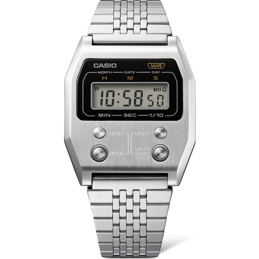 vintage unisex digital retro watch Casio A1100D-1 remember 70&#39;s 52QS-14B 40 × 35 × 9.1 mm steel strap