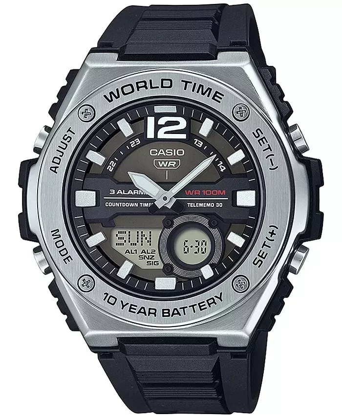 ​reloj deportivo ana-digi hombre Casio Sport MWQ-100-1AV 50.6mm 100m WR correa de resina Hora Mundial 10 años batería