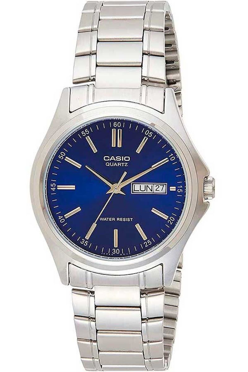 classic Casio men's watch MTP-1239D-2A 38.5mm blue dial steel band