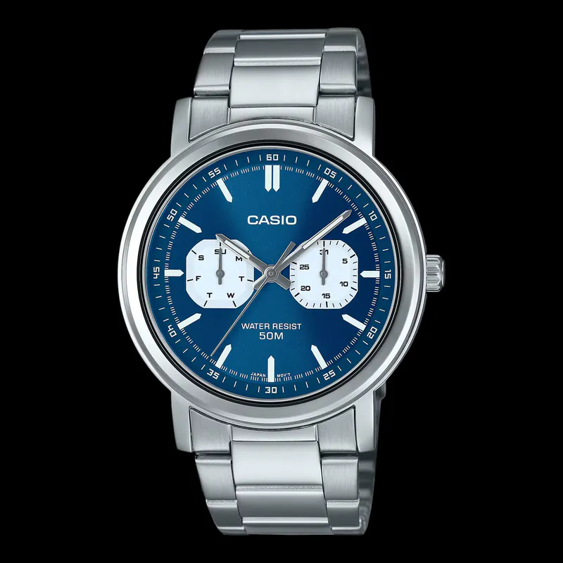 Casio MTP-E335D-2E1 classic men&#39;s watch 41mm 50m WR steel strap Luminous hands and markers