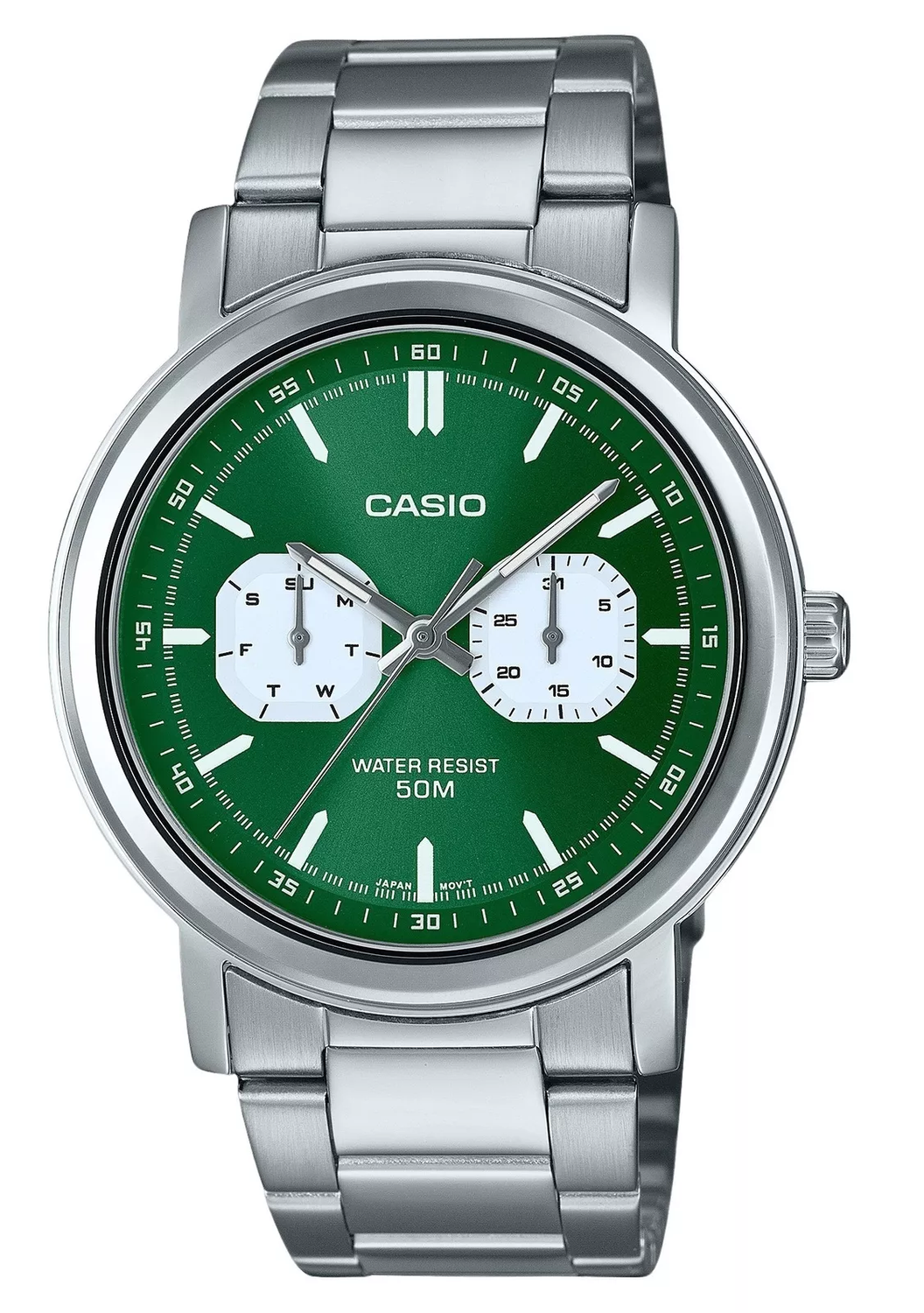 Casio MTP-E335D-3E classic men&#39;s watch 41mm 50m WR steel strap Luminous hands and markers