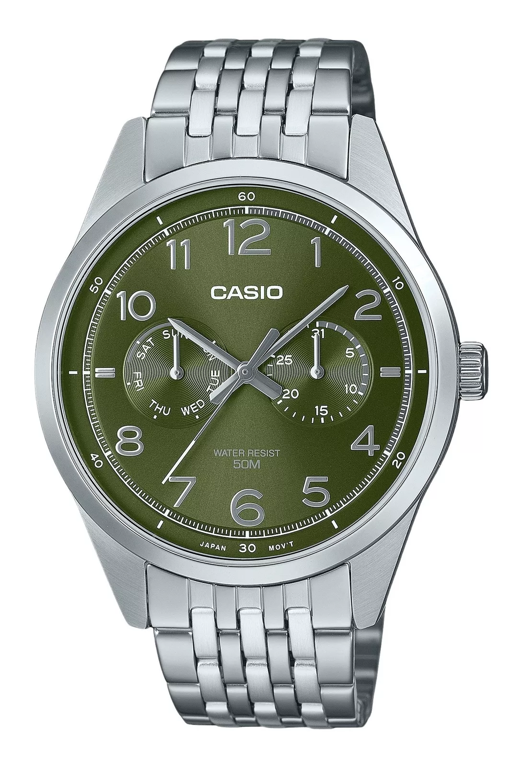 classic Casio men&#39;s watch MTP-E340D-3A 41.5mm 50m WR steel strap