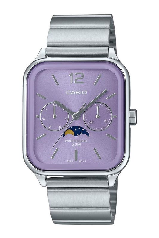 ​reloj clásico analógico hombre Casio Moonphase MTP-M305D-6A 44,5 × 34 × 9,3 mm fases lunares 50m WR correa de acero