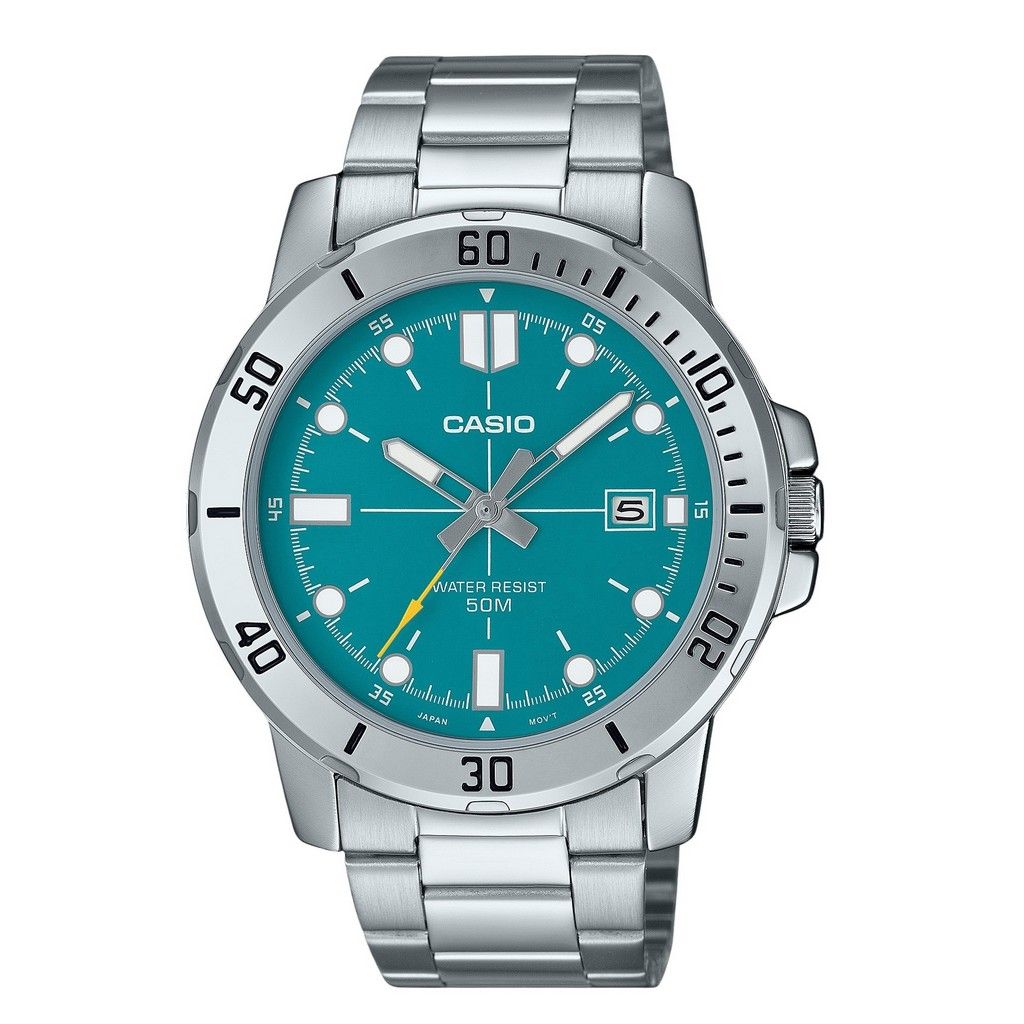 Casio men&#39;s sports watch MTP-VD01D-3E2 45mm 50m WR steel strap