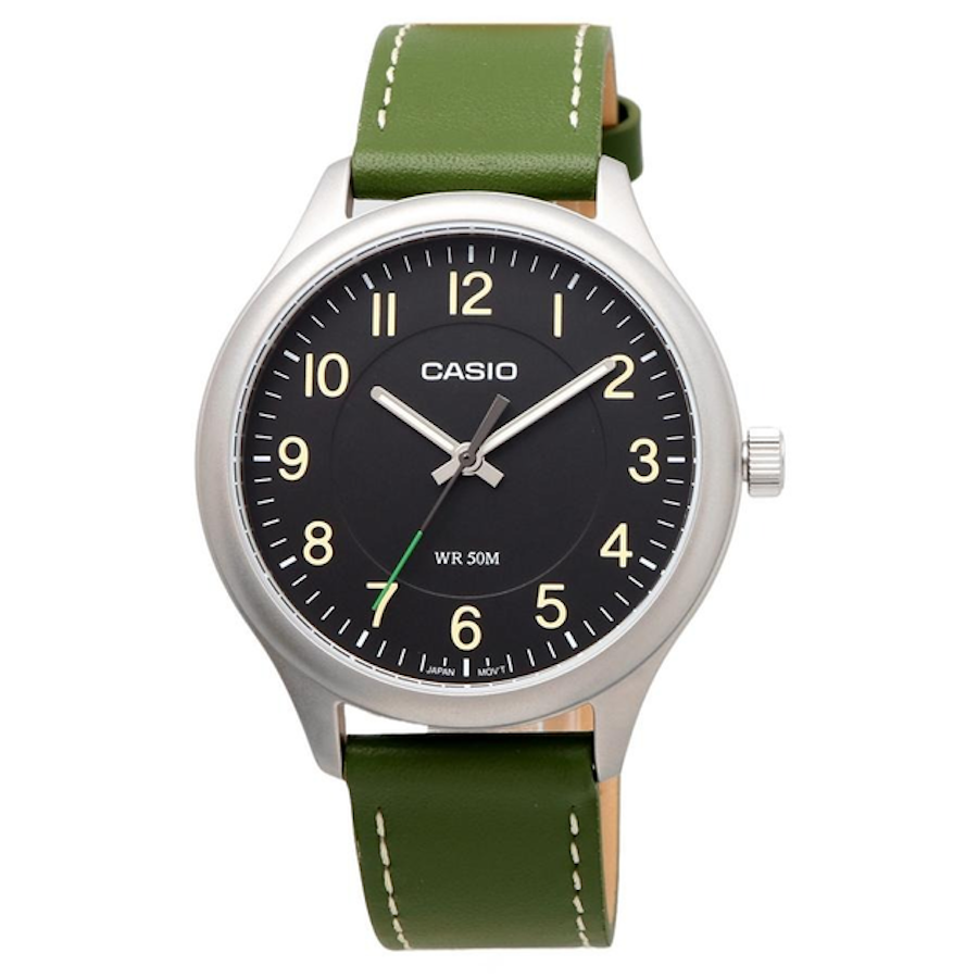 classic Casio men&#39;s watch MTP-B160L-1B1 39mm 50m WR leather band