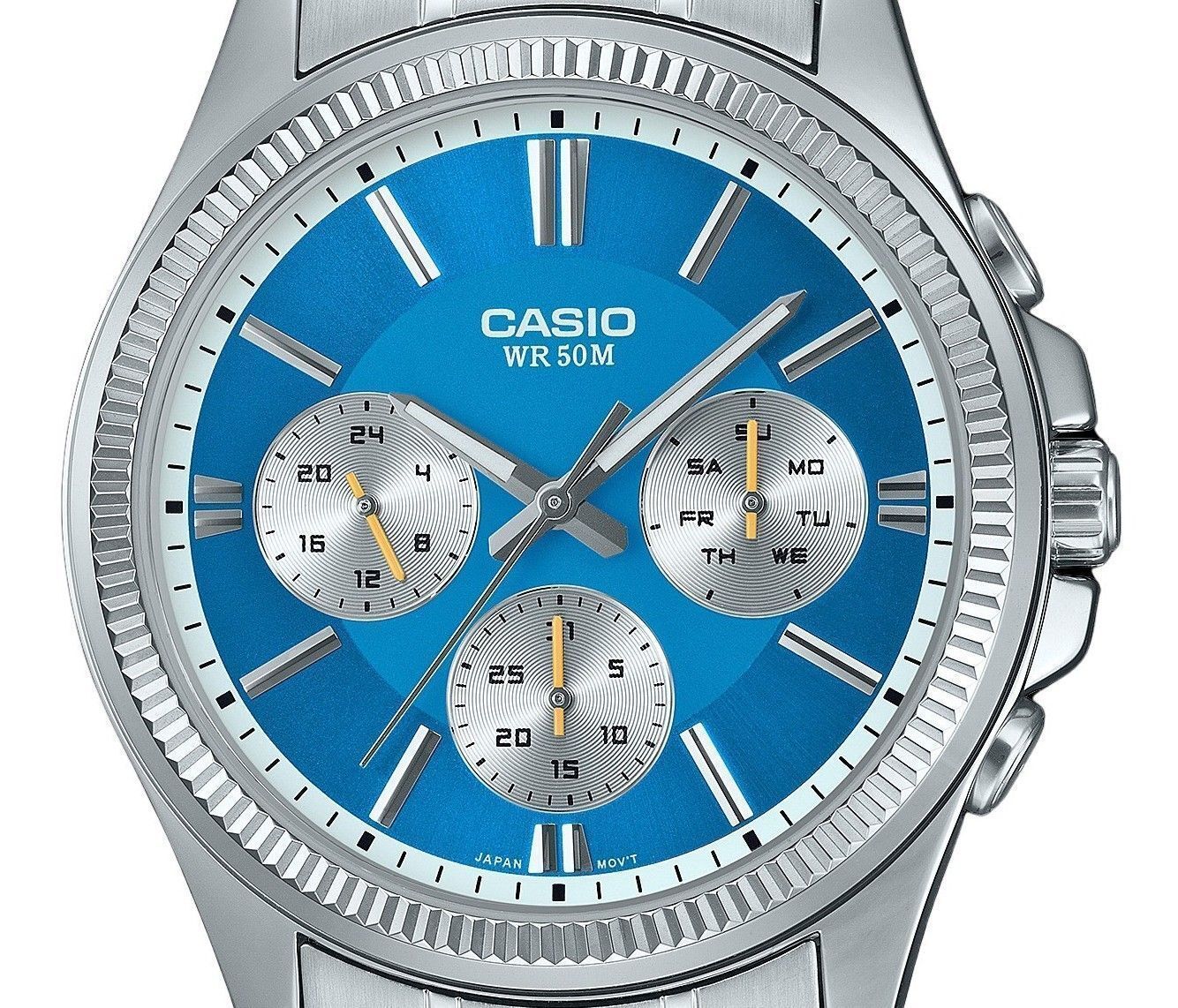 Reloj deportivo hombre Casio Enticer MTP-1375D-2a2 dial negro correa de acero resistente al agua 50m