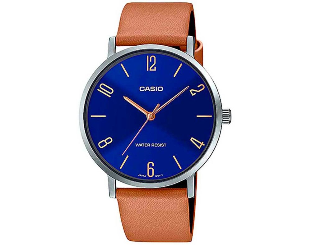 Casio analog watch MTP-VT01L-2B2 leather strap 46 × 40 × 8.2 mm