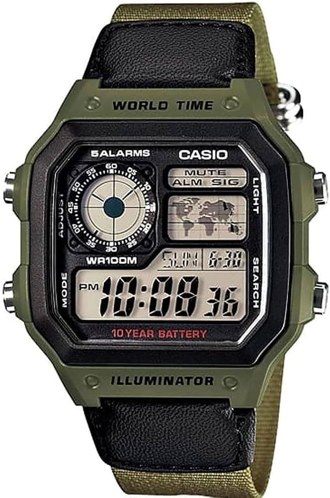 reloj deportivo hombre Casio AE-1200WHB-3B Luz LED Hora Mundial Cronómetro 5 Alarmas 10 años batería