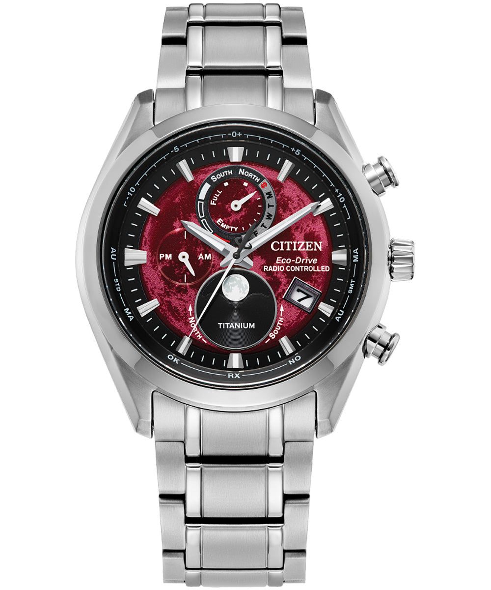 Citizen Tsuki-yomi Eco-Drive  BY1018-55X 43mm Sport Luxury Super Titanium™ Radio Controlled Chrono Watch with red Dial 100m WR sapphire crystal Eco-drive movement (solar or light powered)