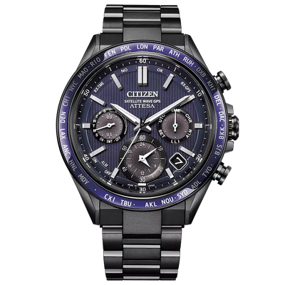 Reloj Titanio GPS hombre Citizen Attesa ACT Line/Black Titanium™ Series CC4059-64L JDM 44.6MM 100m Cristal de zafiro anti-reflejos correa y caja de titanio JDM (mercado interior japonés) movimiento Ec