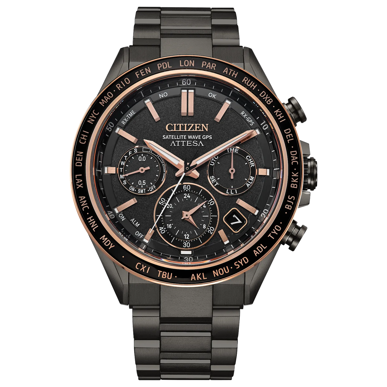 Titanium GPS watch Citizen Attesa Satellite Wave CC4074-61W JDM 44.6MM 100m WR anti-reflective sapphire crystal strap and titanium case JDM (Japanese domestic market) Eco-Drive movement (runs on solar power or light)