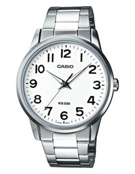 Reloj Casio analogico MTP-1303D-7B dial blanco correa de acero inoxidable 47 mm x 40 mm