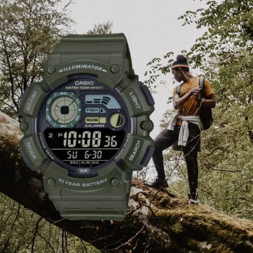 Casio WS-1500H-3BJF JDM 100M WR 54.5 × 50.1 × 16.8 mm 10 years battery Moon Phases Fishing Mode 3 JDM alarms (Japanese domestic market)