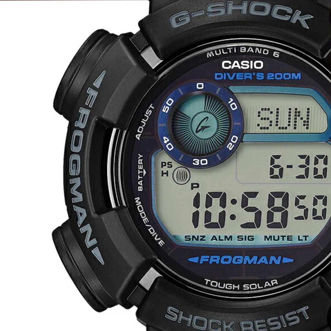 reloj solar radiocontrol Casio G-Shock Frogman GWF-D1000B-1JF JDM 200m WR cristal de zafiro resistente a los golpes Triple Sensor Fase Lunar Mareas JDM (mercado interior japonés)