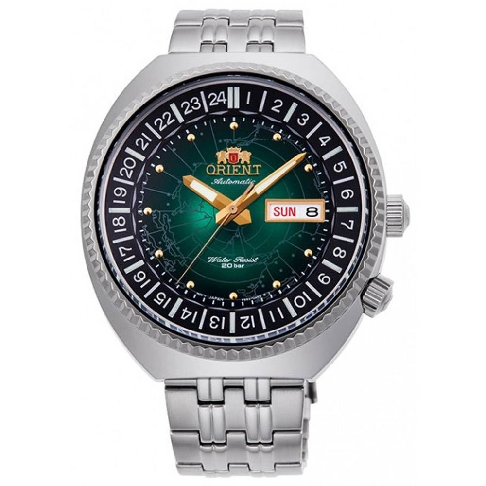 Orient Revival World Map Automatic RA-AA0E02E automatic men's watch green dial 43.5mm stainless steel bracelet 200m water resist