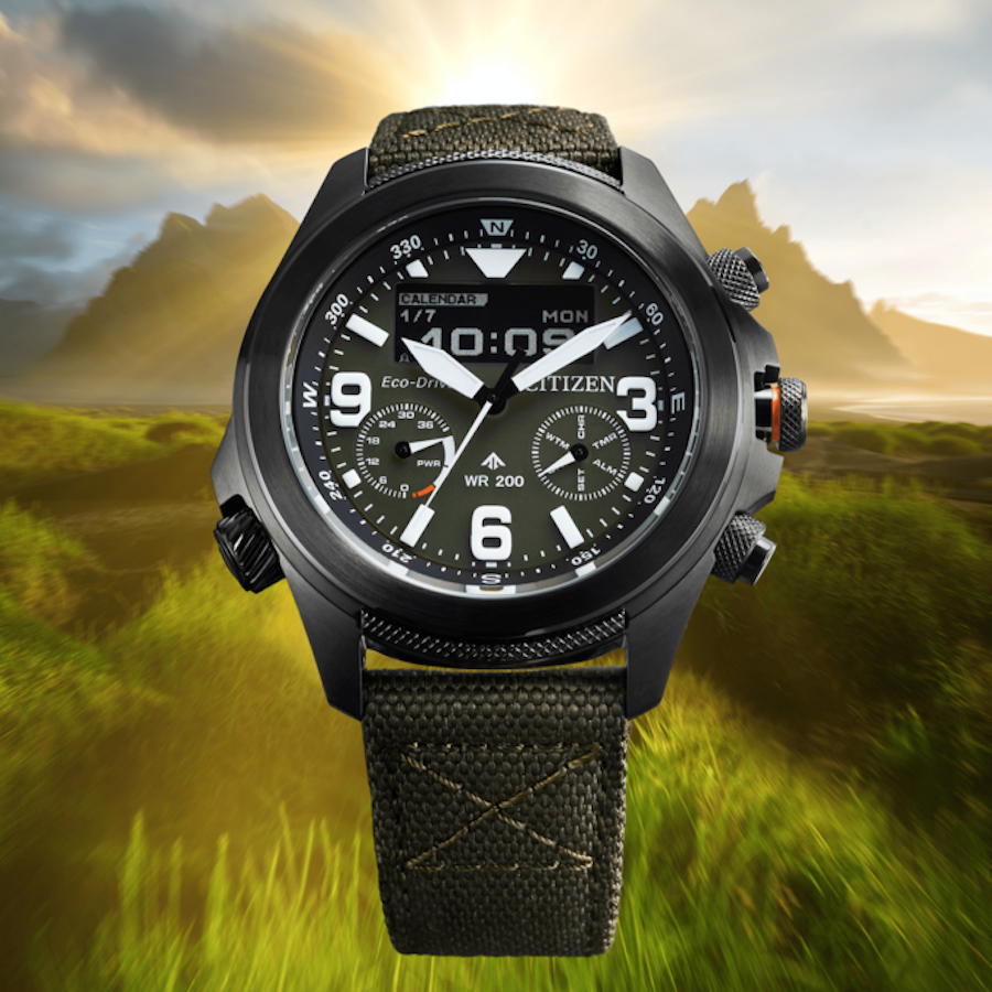men&#39;s watch Citizen Eco-Drive Promaster Land U822 JV1005-02W 43.9mm 200m WR anti-reflective sapphire crystal Cordura fabric strap