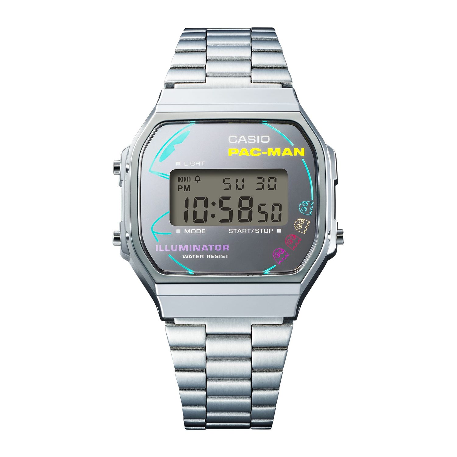 unisex watch Casio PAC-MAN A168WEPC-7AJR JDM PAC-MAN 45th Anniversary 38.6 × 36.3 × 9.6 mm LED light 7 years JDM battery (Japanese domestic market)