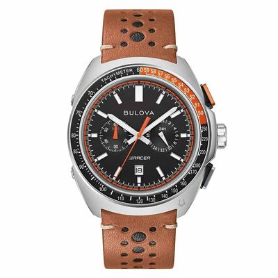 men&#39;s sports watch Bulova Racer Chronograph 98B427 42mm 100m WR sapphire crystal sapphire leather strap
