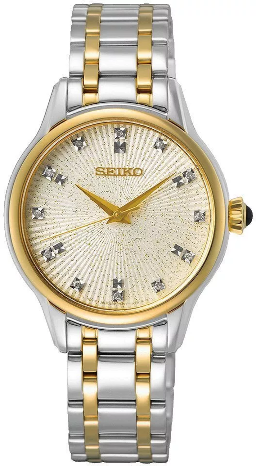 women&#39;s watch Seiko Diamonds SRZ550P1 29.5mm 50m WR sapphire crystal steel strap