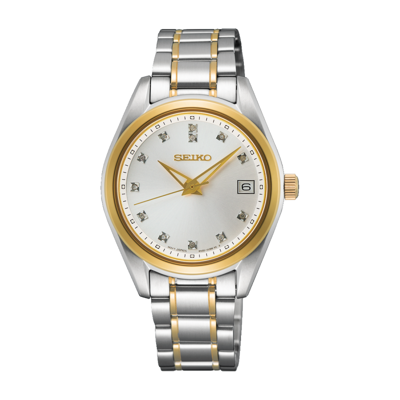 women&#39;s watch Seiko Diamonds SUR582P1 32mm 100m WR sapphire crystal steel strap