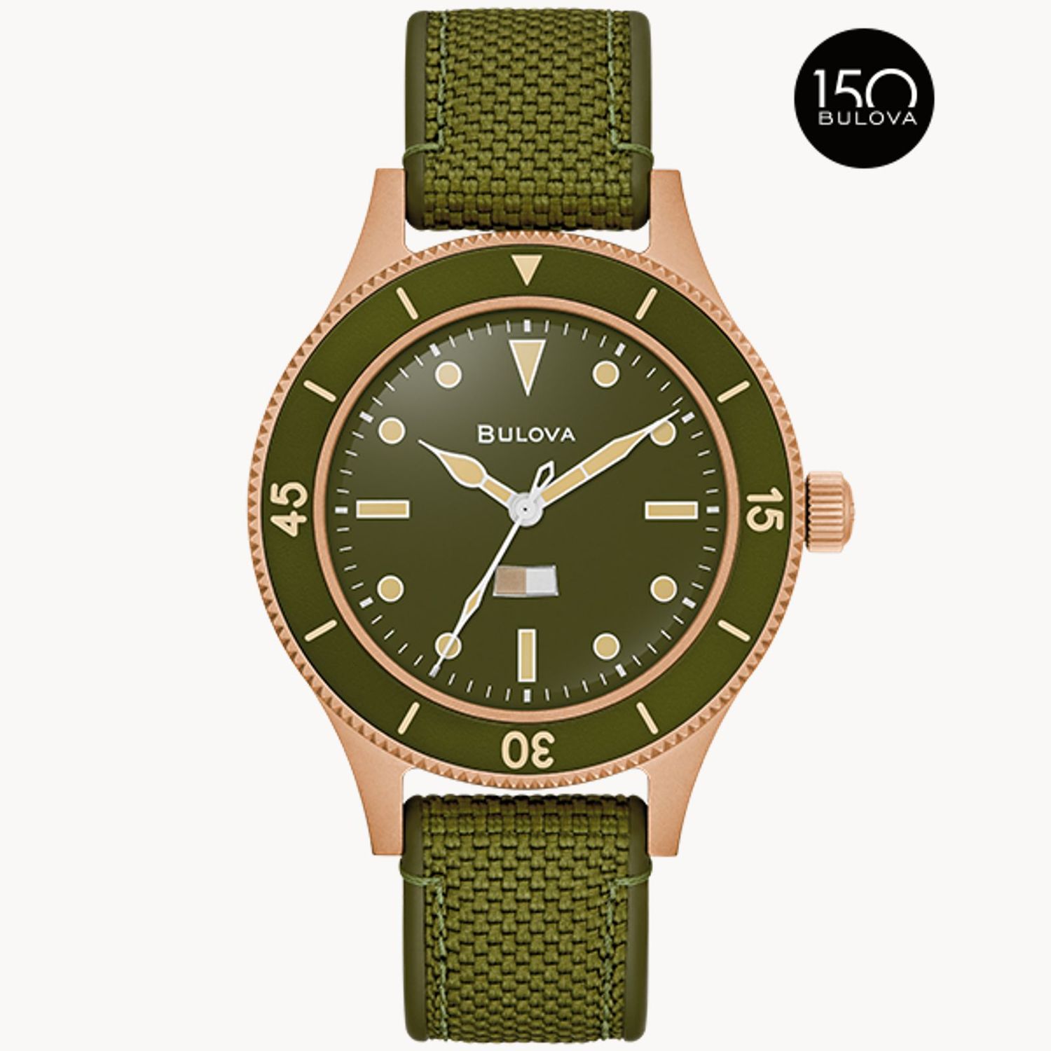 Bulova MIL SHIPS CuSn8 Bronze 98A324 41MM 200m WR men&#39;s automatic watch Domed double anti-reflective sapphire crystal Cordura fabric strap