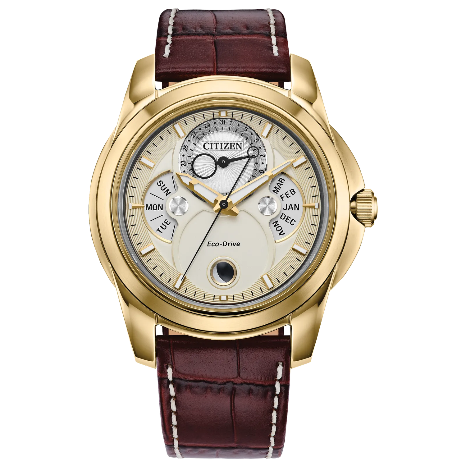 men&#39;s solar watch Citizen Calendrier Moon Phase ​ BU0082-06P 41.8mm 100m WR sapphire crystal leather strap Eco-Drive movement (solar or light powered)