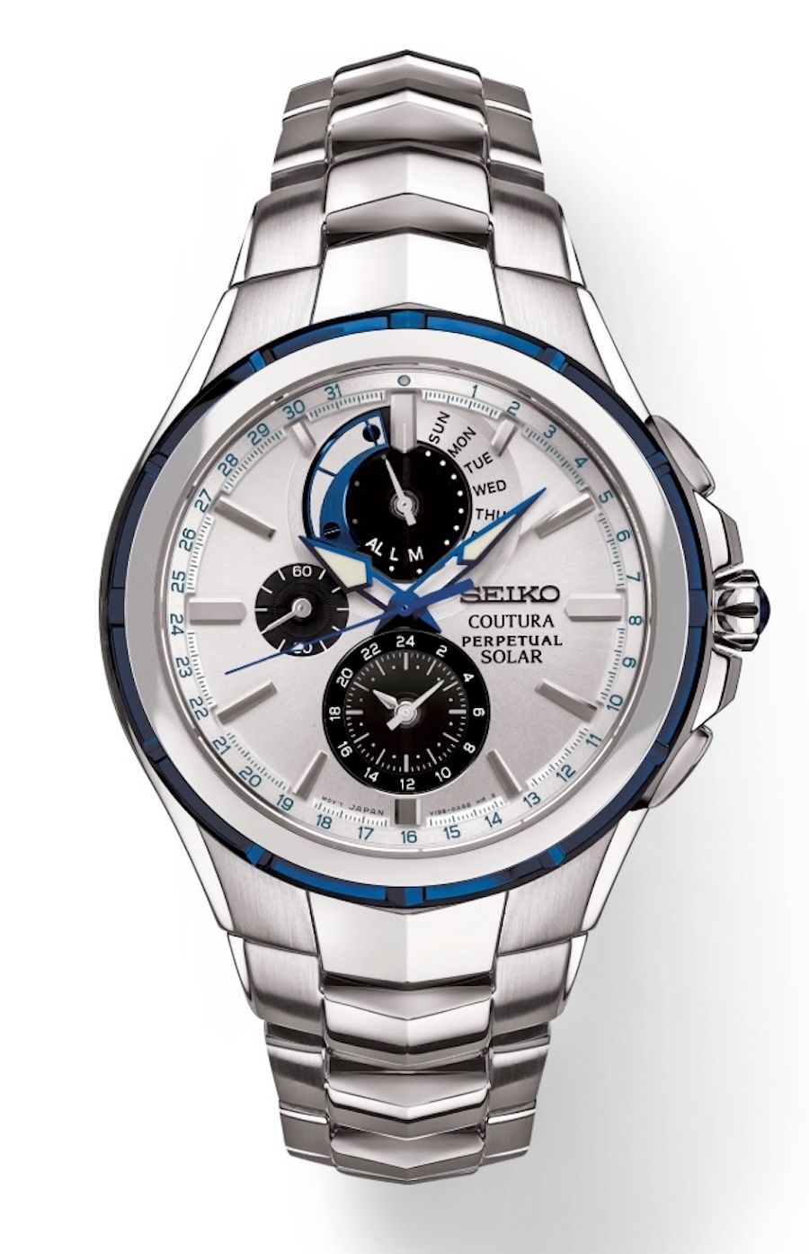 watch men&#39;s solar Seiko Coutura Perpetual Solar Chronograph SSC787 44mm 100m WR sapphire crystal steel strap