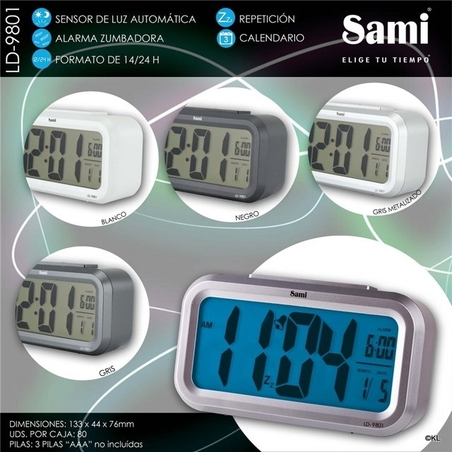 Sami Despertador Digital XL Sensor Luz LD-9801 NEGRO