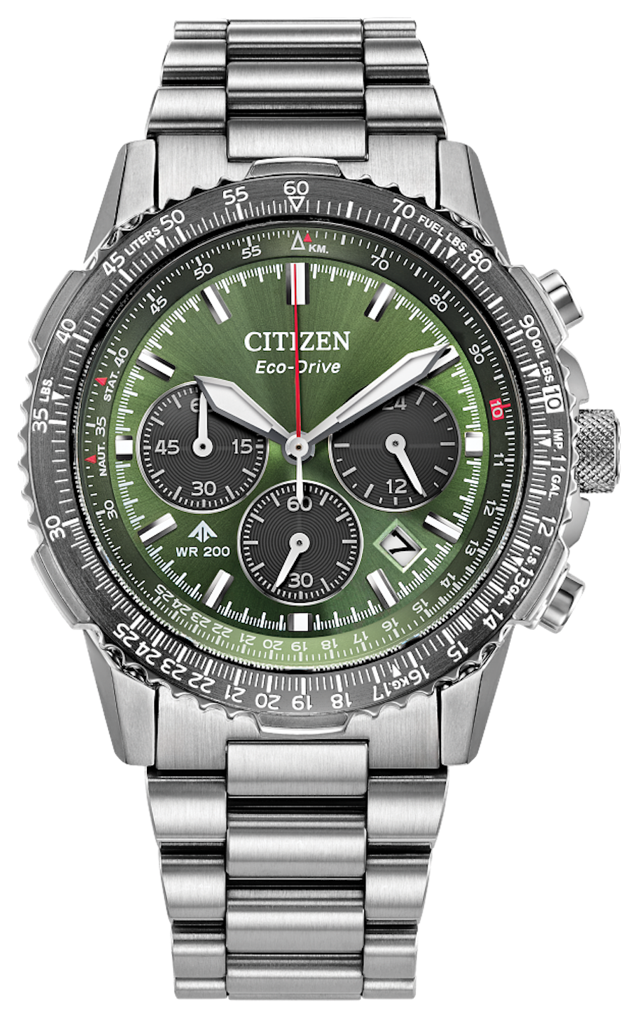 Citizen Promaster Air Navihawk Chronograph CA4664-60W 40mm sapphire crystal 200m WR steel strap Eco-Drive movement (solar or light powered)