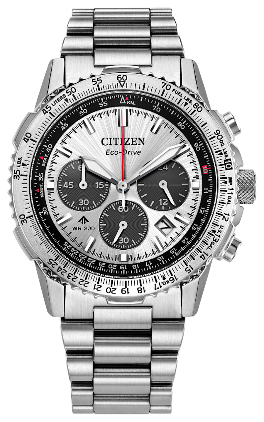 Citizen Promaster Air Navihawk Chronograph CA4660-61A 40mm sapphire crystal 200m WR steel strap Eco-Drive movement (solar or light powered)