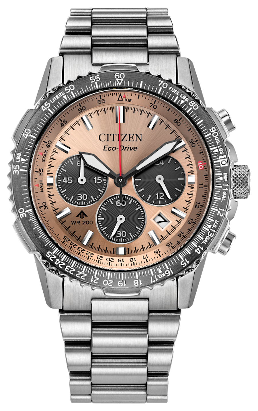 Citizen Promaster Air Navihawk Chronograph CA4664-60X 40mm sapphire crystal 200m WR steel strap Eco-Drive movement (solar or light powered)