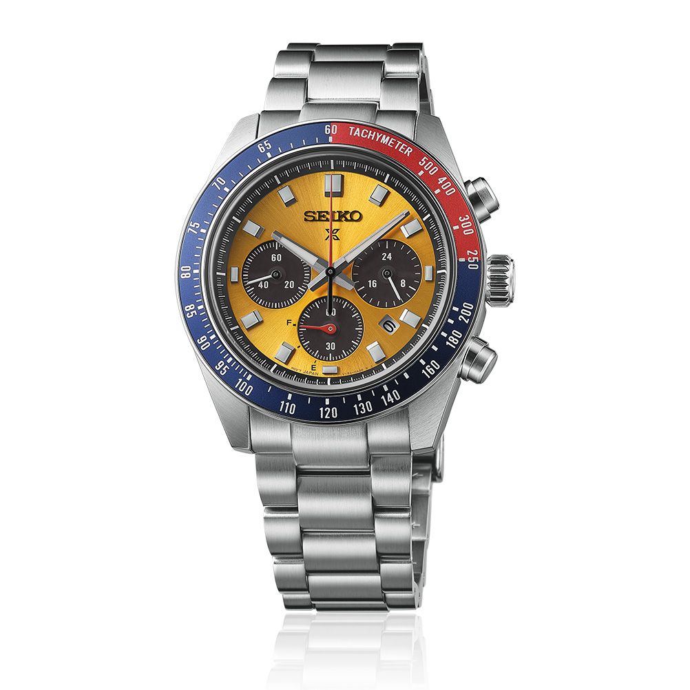 men&#39;s chronograph watch Solar Seiko Prospex POGUE Speedtimer Orange Panda SSC947 41.4mm 100m WR sapphire crystal steel strap