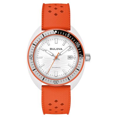 watch man Bulova Snorkel Clownfish Men&#39;s Watch 98B448 41mm 100m WR quartz perforated rubber strap