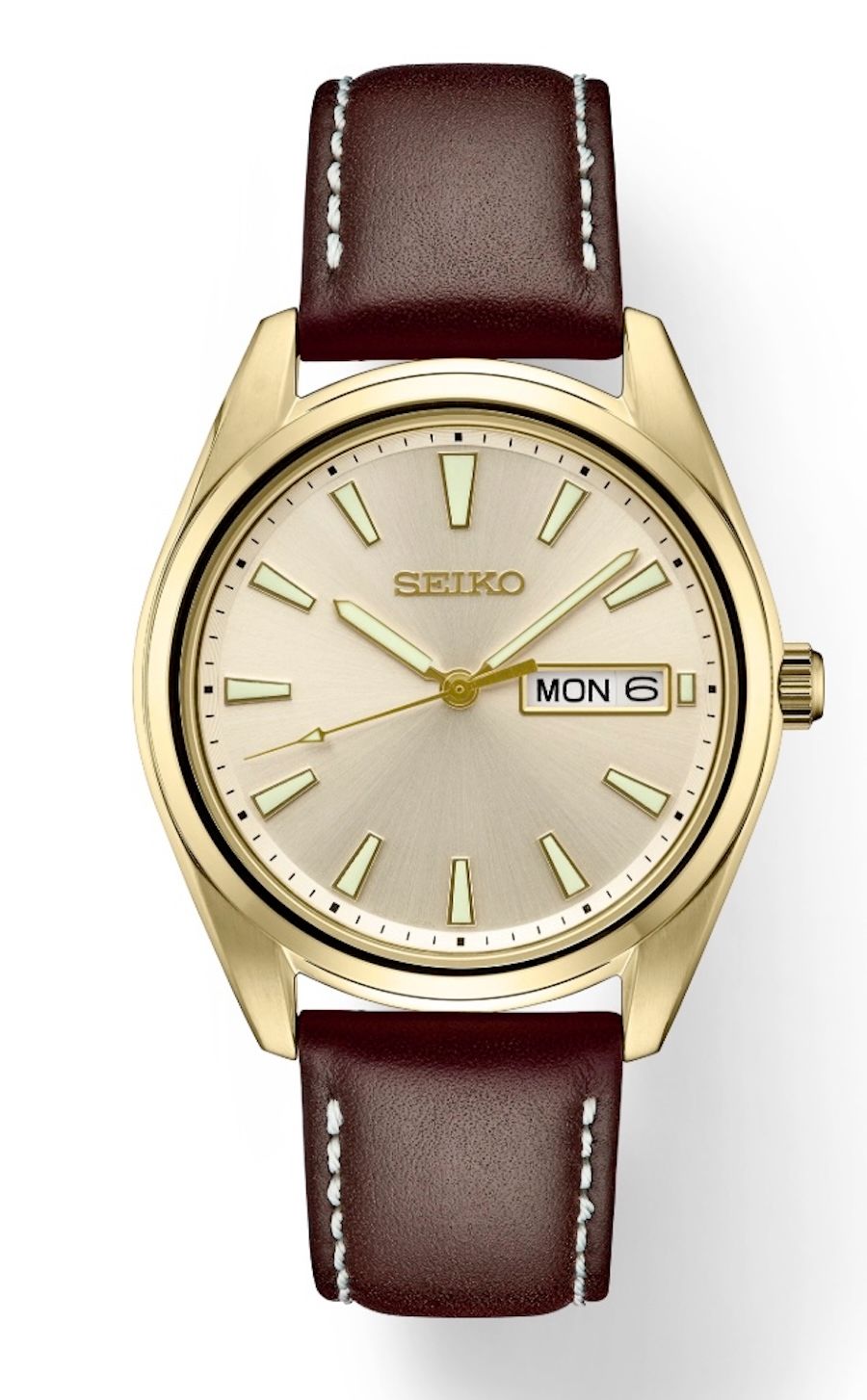 quartz watch men Seiko Classic SUR450 40.2mm sapphire crystal 100m WR leather strap