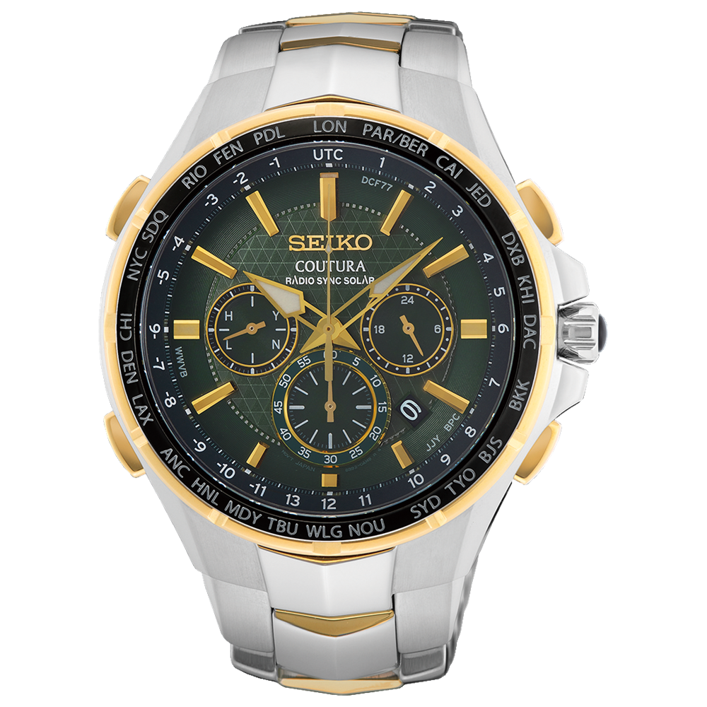 watch man solar radio-controlled Seiko Coutura Radio Sync Solar SSG022 45.5 mm 100 m WR sapphire crystal steel strap
