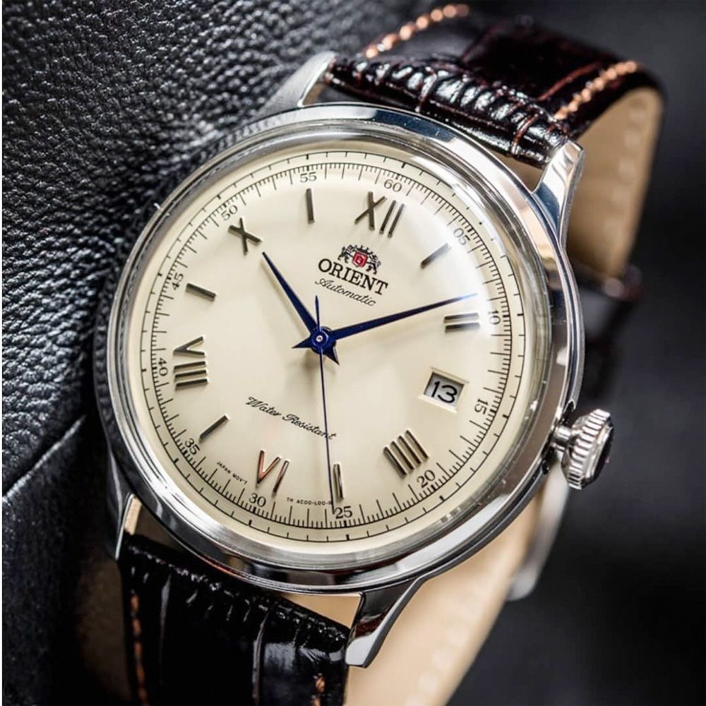 Orient Bambino TAC00009N champagne dial 40.5mm 30m WR automatic men&#39;s watch with leather strap Hand-Hacking (supports manual winding)
