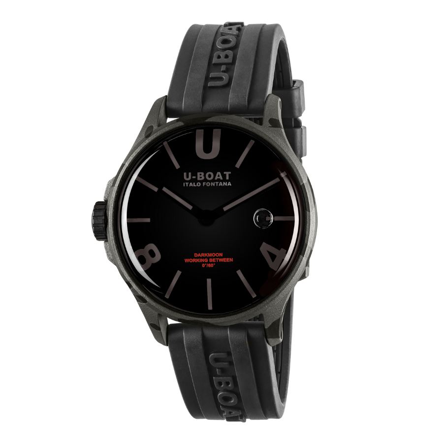 U-Boat Darkmoon Black Rubber Strap Quartz Mens Watch 9552