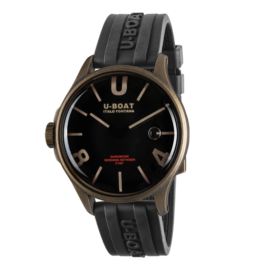 U-Boat Darkmoon Bronze PVD Black Dial Black Rubber Strap Quartz Mens Watch 9548