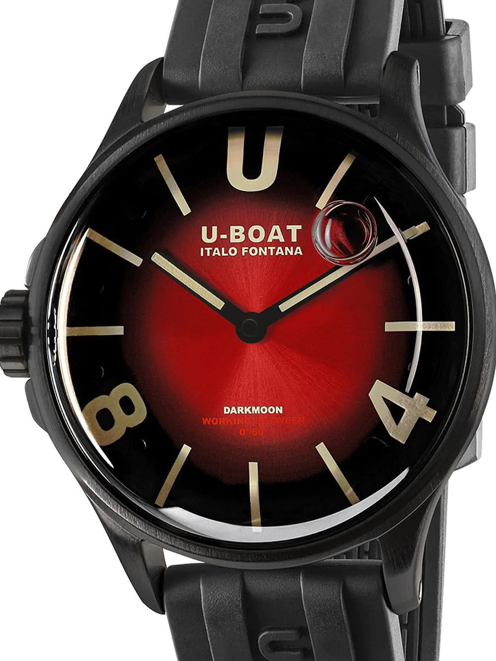 U-boat Red Dial Black Rubber Strap Quartz Mens Watch 9501