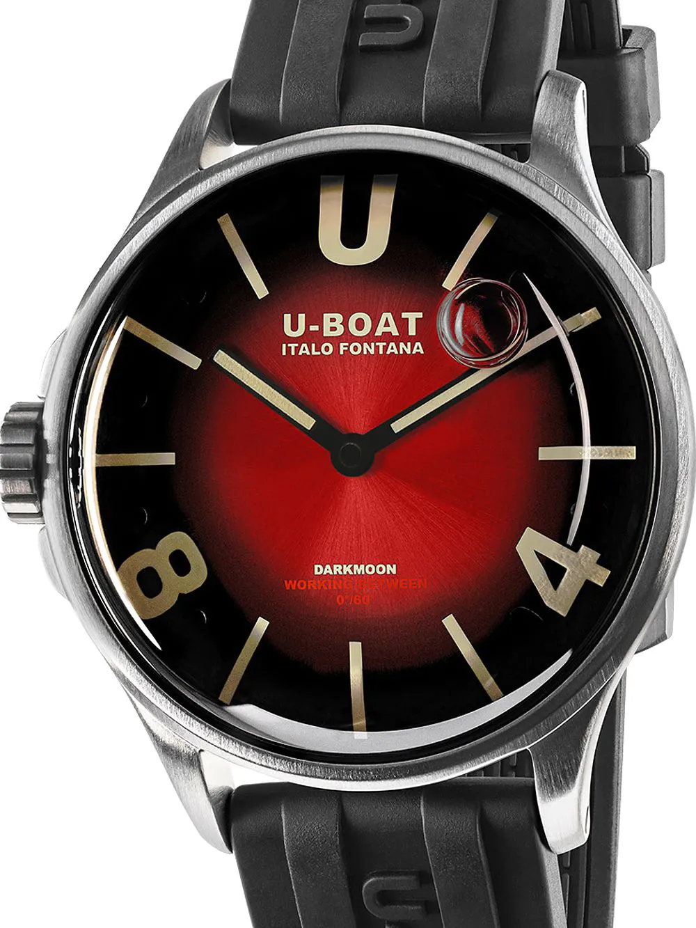 U-Boat Darkmoon Black Rubber Strap Quartz Mens Watch 9500