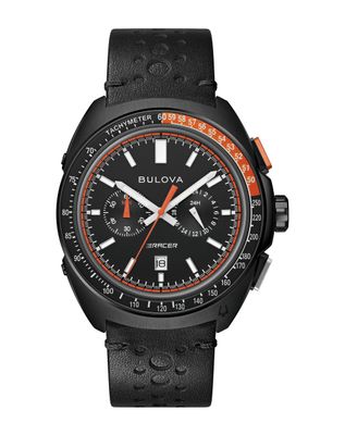 watch men&#39;s chronograph Bulova Racer Chronograph 98B428 42mm 100m WR sapphire crystal leather strap