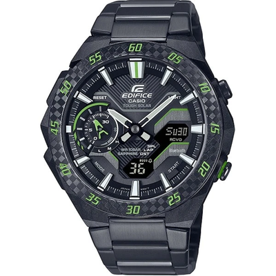 Casio Edifice ECB-2200YRC-1A3JF JDM CARBON WINDFLOW 48.2mm 100m WR Mobile Link Bluetooth Solar Watch Sapphire crystal with anti-reflective coating on the inside JDM (Japanese domestic market)