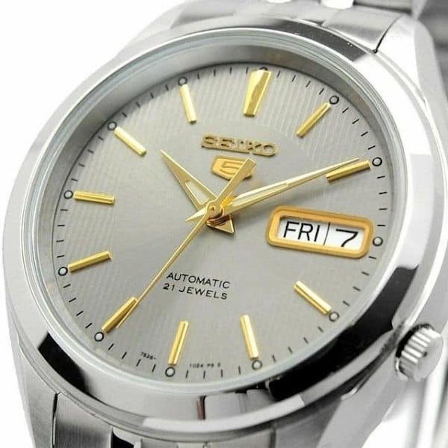 Seiko 5 SNKL19K1 Automatic Men&#39;s Watch with Gray Dial and Steel Strap