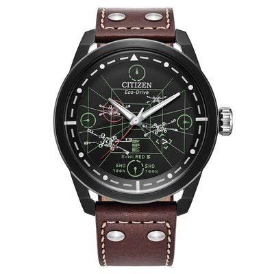 Citizen Star Wars X-WING and Tie Fighter AW1738-05W men&#39;s solar watch, 45 mm, 100 m WR, black IP-coated steel case, Eco-Drive movement (powered by solar energy or light) leather band